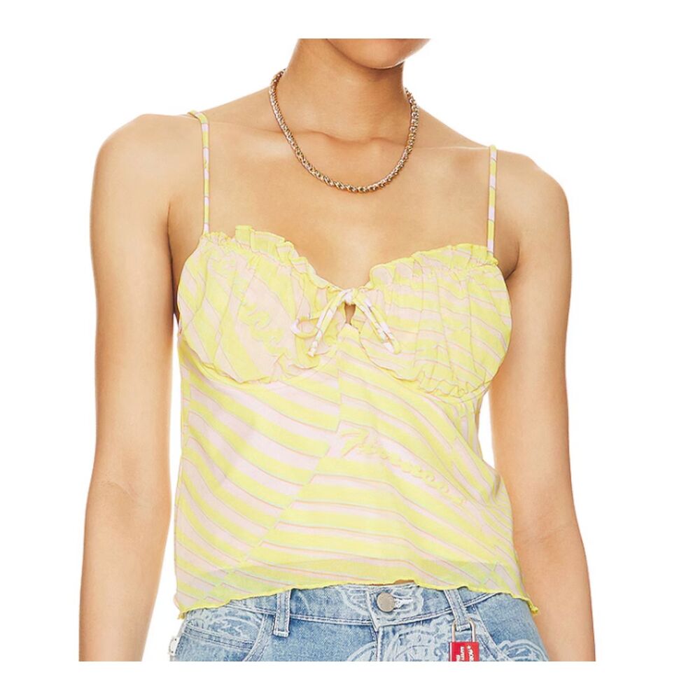 Fiorucci Wave Print Balconette Mesh Top Yellow Size Small